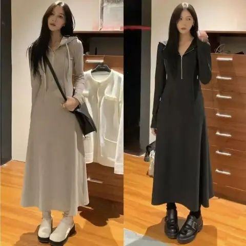 💕日常休閒高個子長款連帽衛衣連身裙