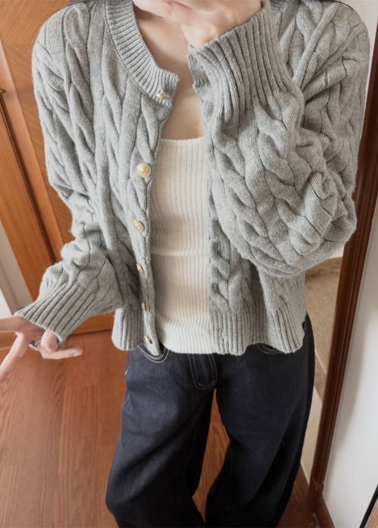 💕韓系高級感軟糯灰色麻花開衫