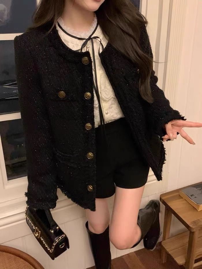 💕韓系小香風黑色法式精緻外套
