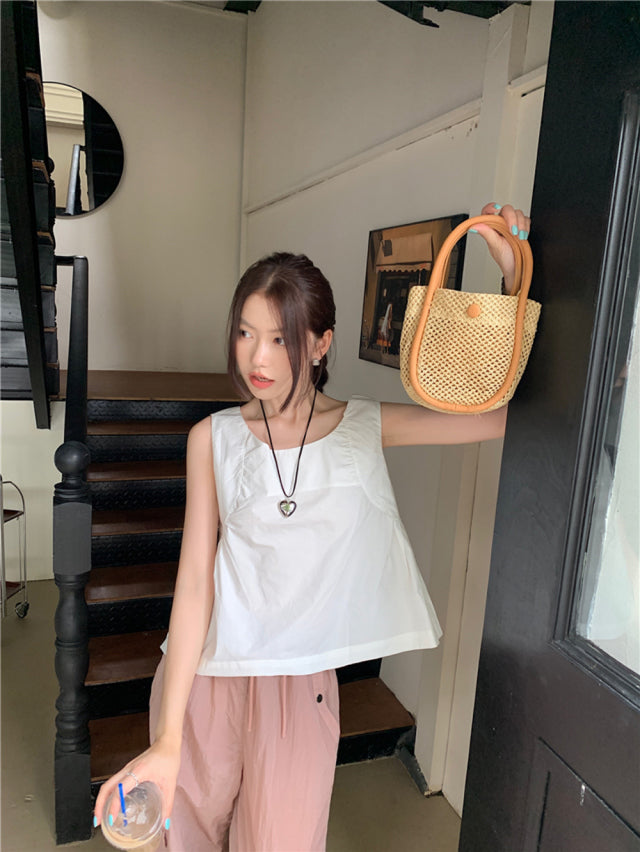 💕夏季甜美蝴蝶結兩穿寬鬆百搭無袖背心上衣