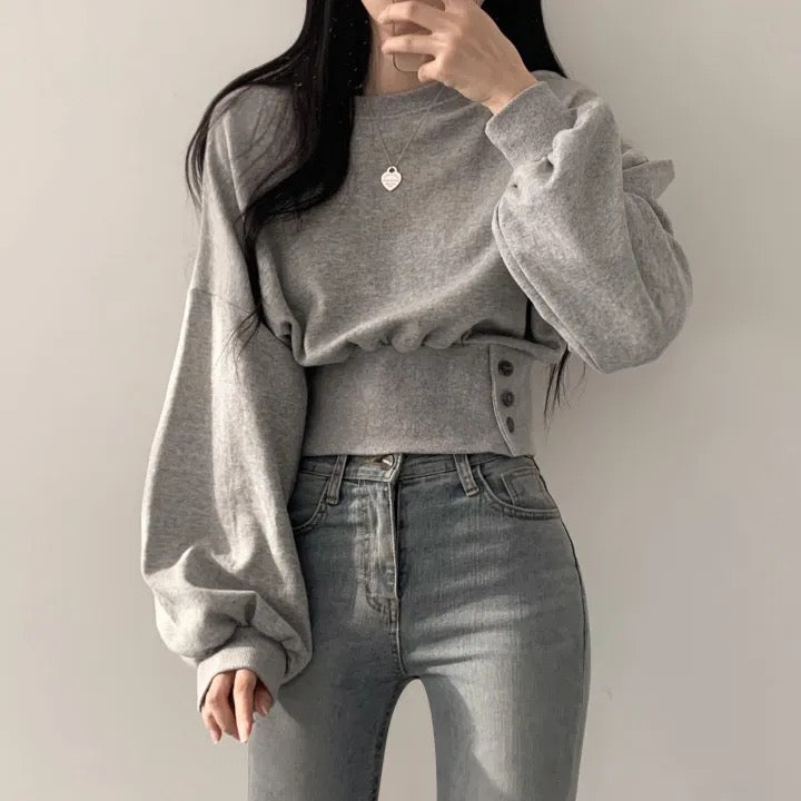 💕氣質簡約百搭三顆扣圓領長袖T袖