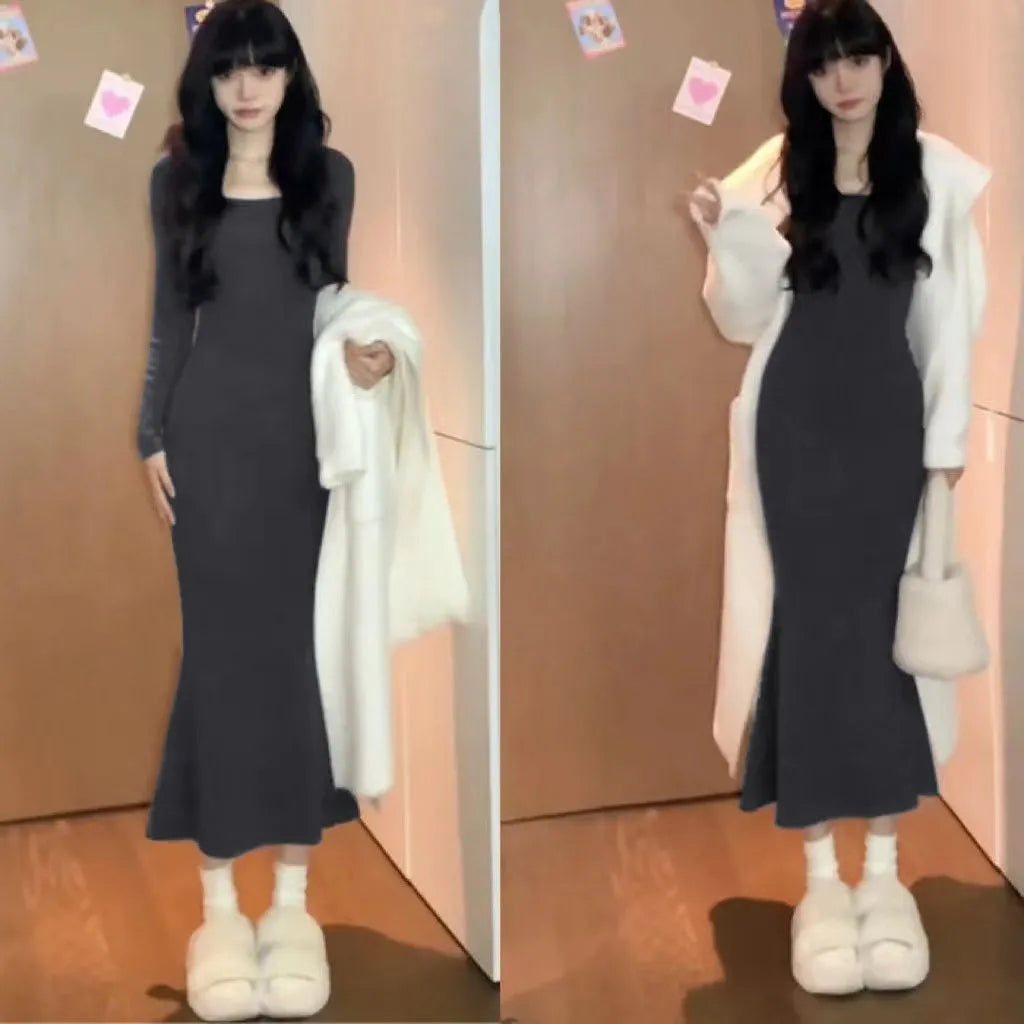 💕秋冬氣質慵懶顯瘦魚尾長裙