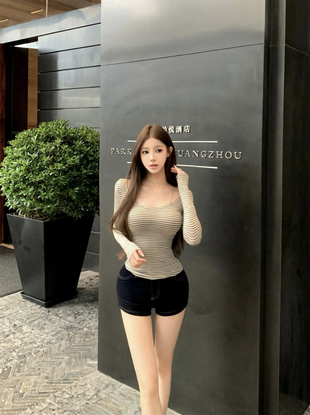 💕春秋親膚簡約顯瘦條紋長袖上衣