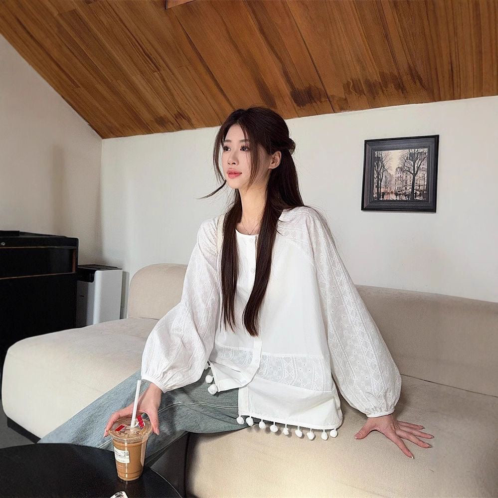 💕甜美溫柔圓領花邊娃娃衫上衣