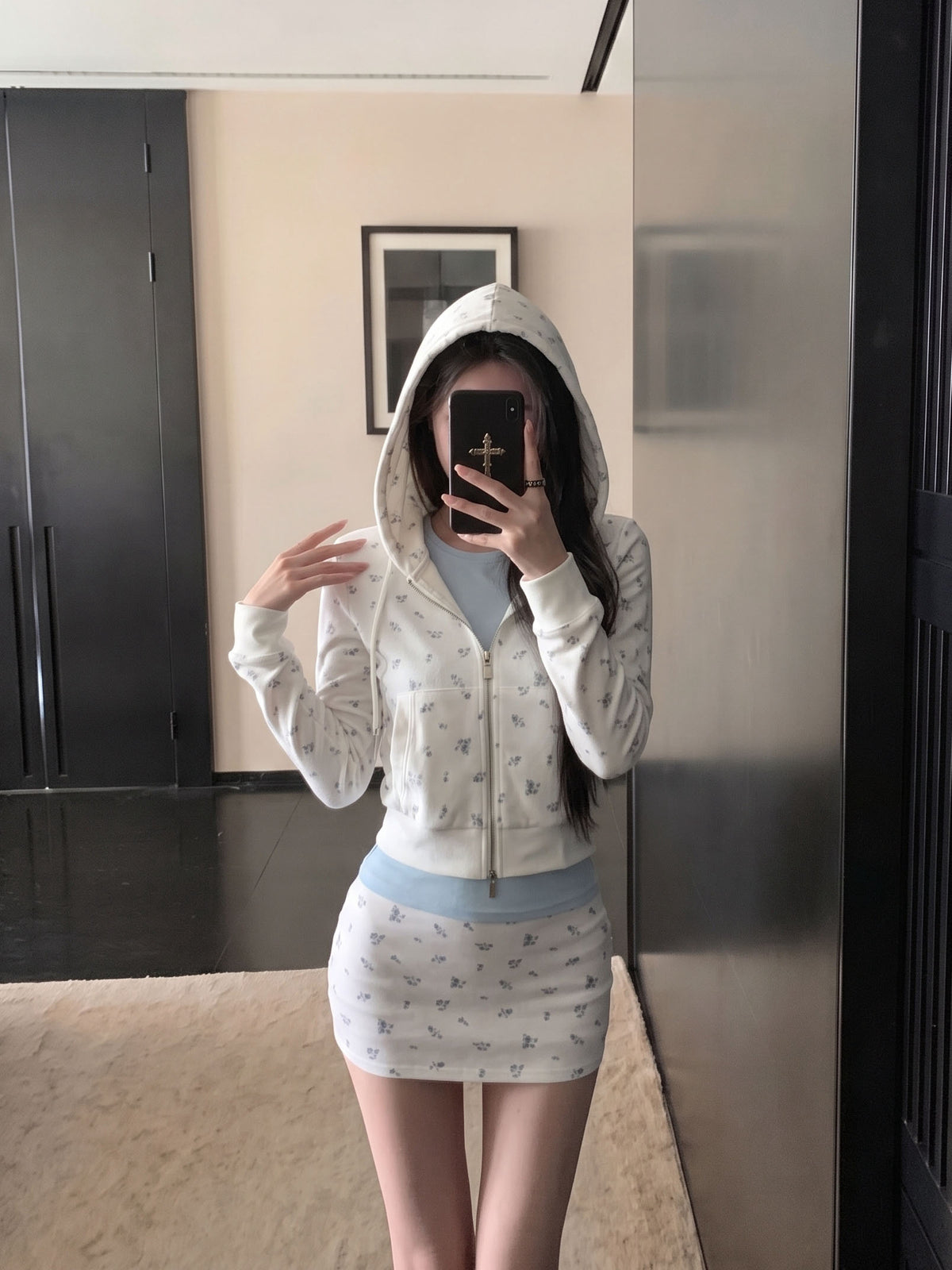 💕韓系甜美碎花衛衣修身顯瘦兩件套
