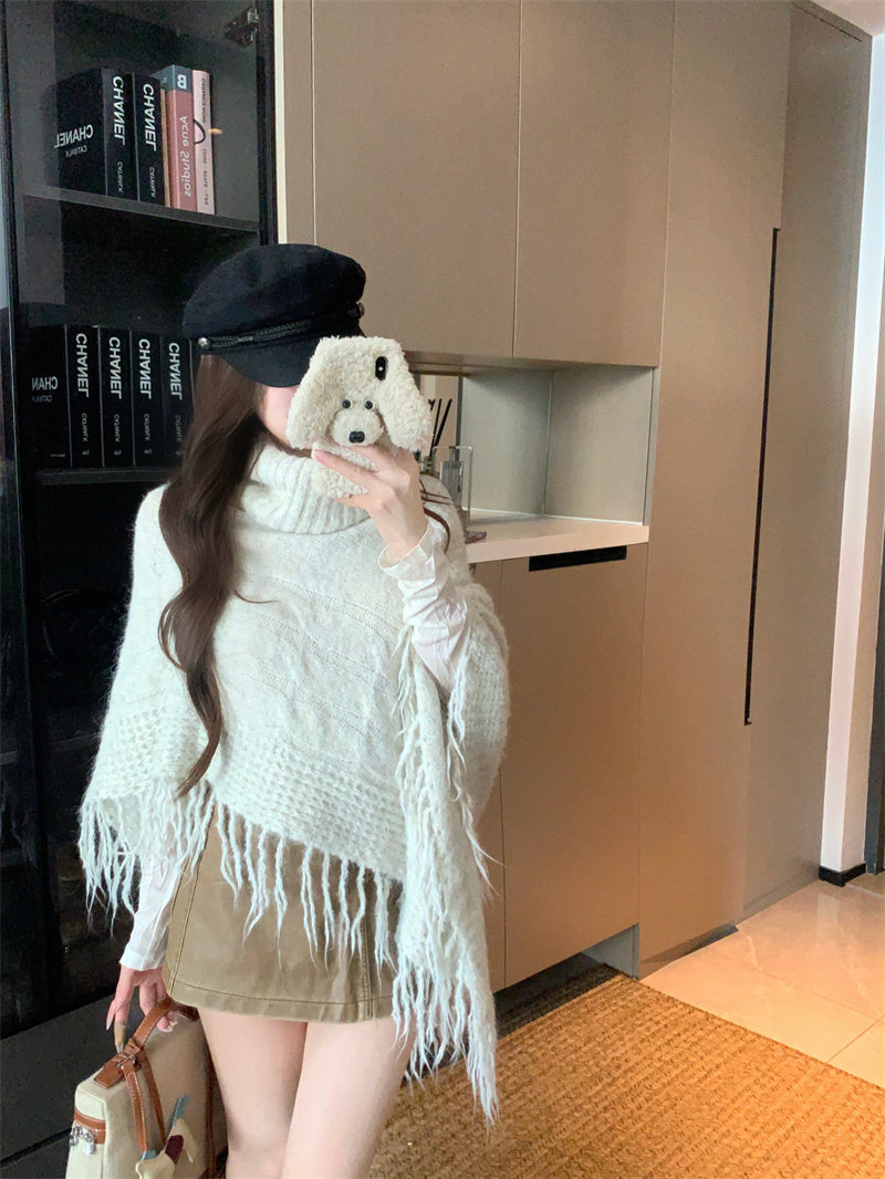 💕法式溫柔斗篷披肩氛圍感高領上衣