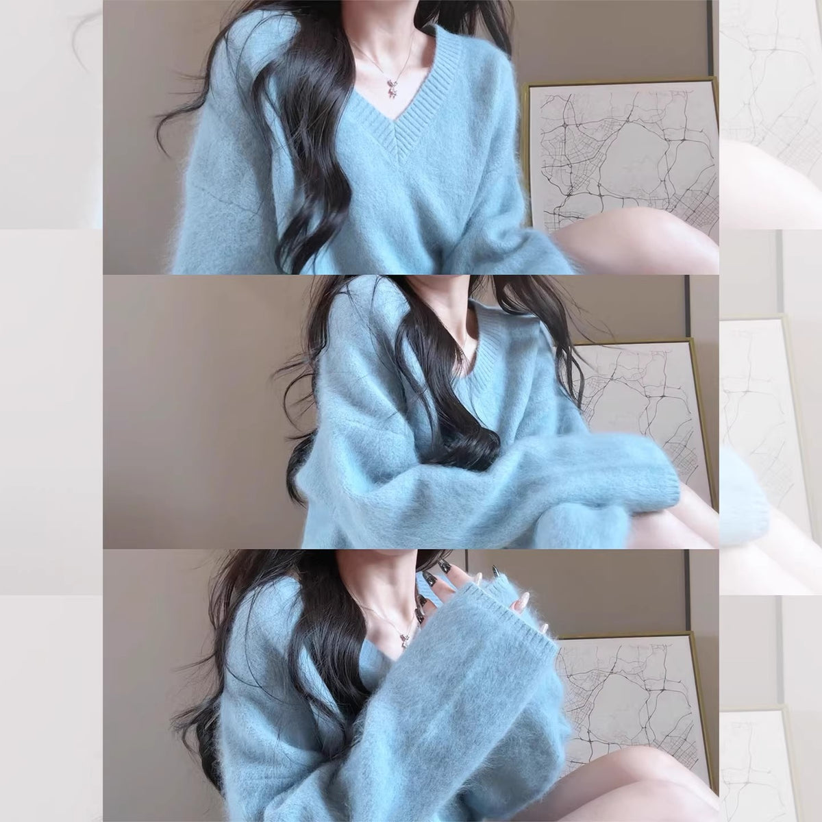 💕溫柔軟糯fufu馬海毛v領寬鬆慵懶上衣