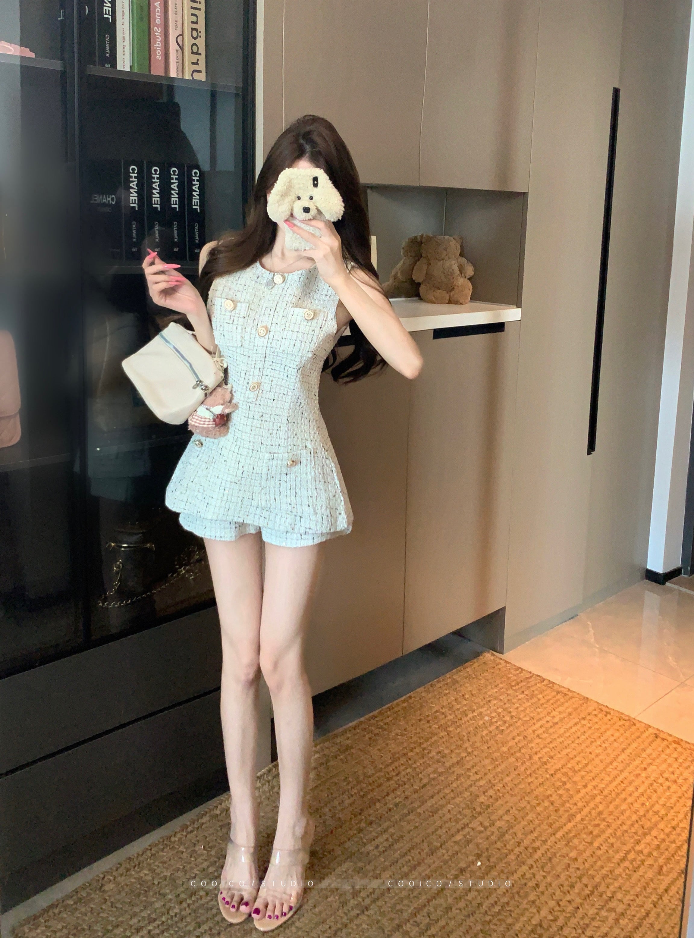 💕名媛小香千金風收腰無袖上衣短褲兩件套