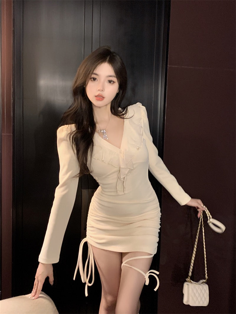 💕秋季溫柔抽繩設計氣質包臀短裙