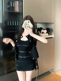 💕輕熟風拼接吊帶連衣裙外套套裝