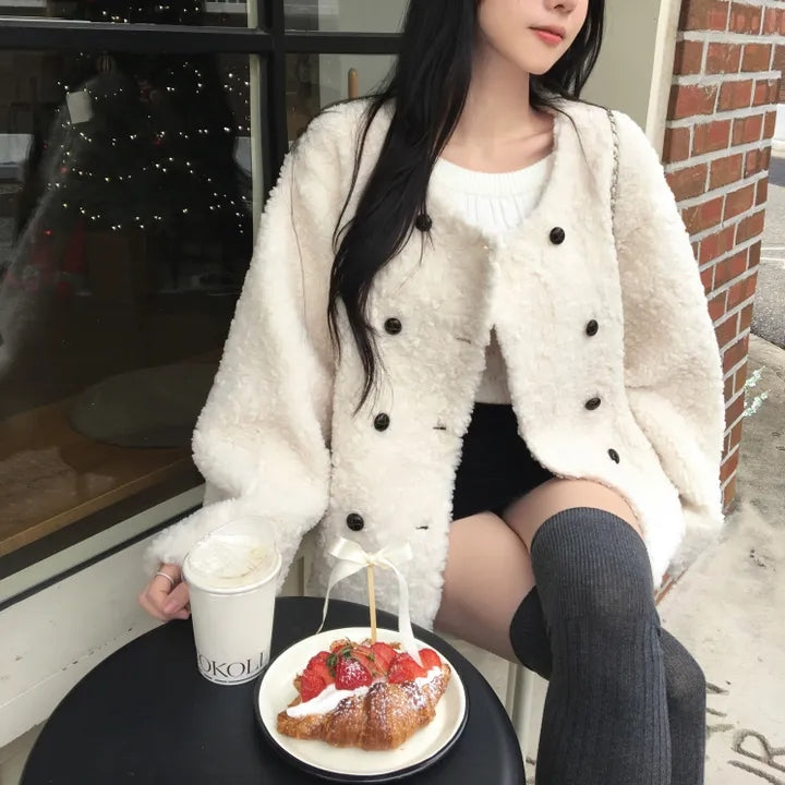 💕chic韓系高級雙排釦羊羔毛外套
