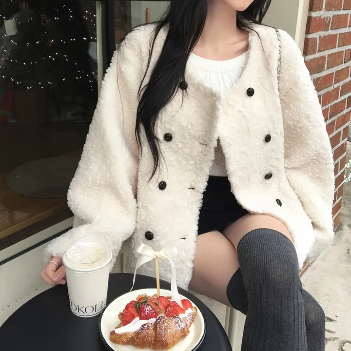 💕chic韓系高級雙排釦羊羔毛外套