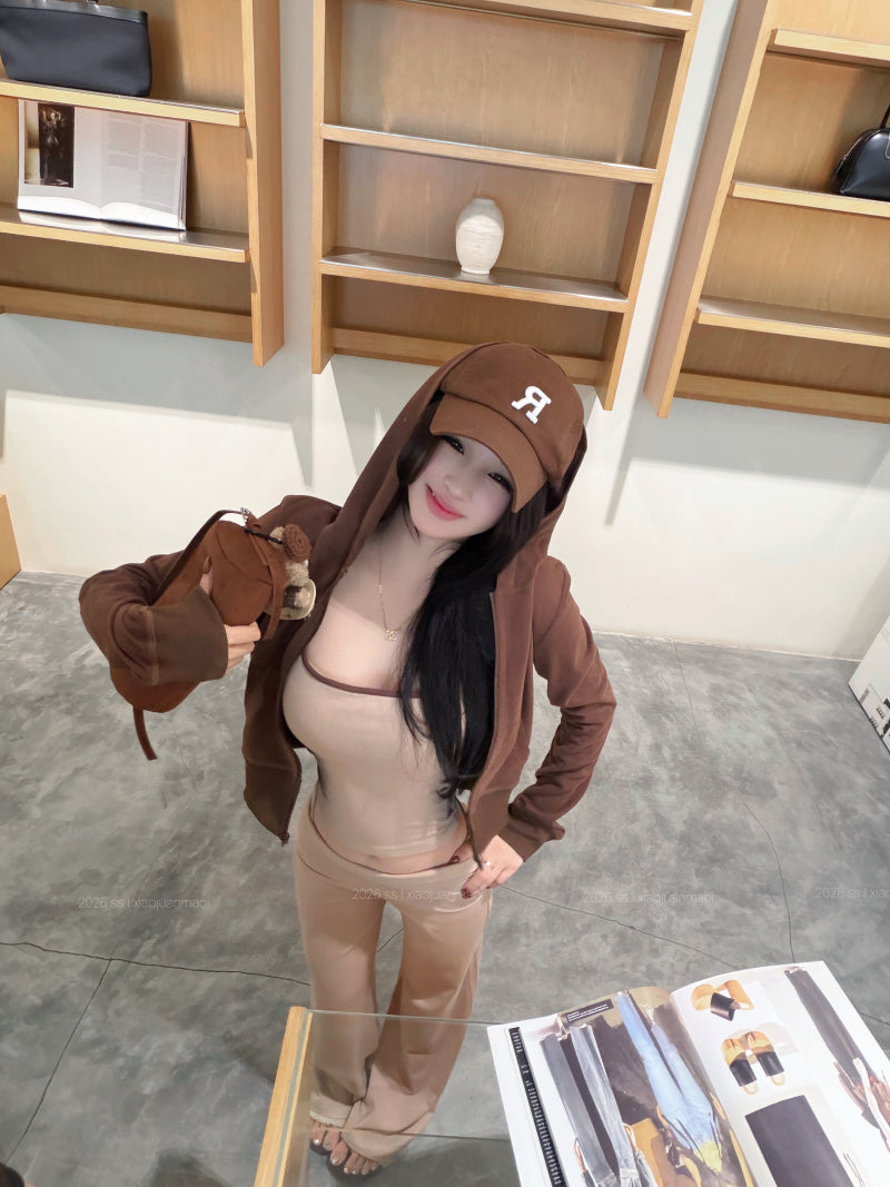 💕鬆弛感連帽衛衣背心微喇叭懶人套裝