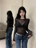 💕韓系高級感細閃網紗微透性感內搭打底衫上衣