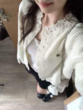 💕法式蕾絲花邊白色小香風三件套
