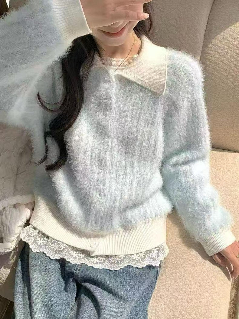 💕溫暖氣質雙面拼接寬鬆加厚針織毛衣