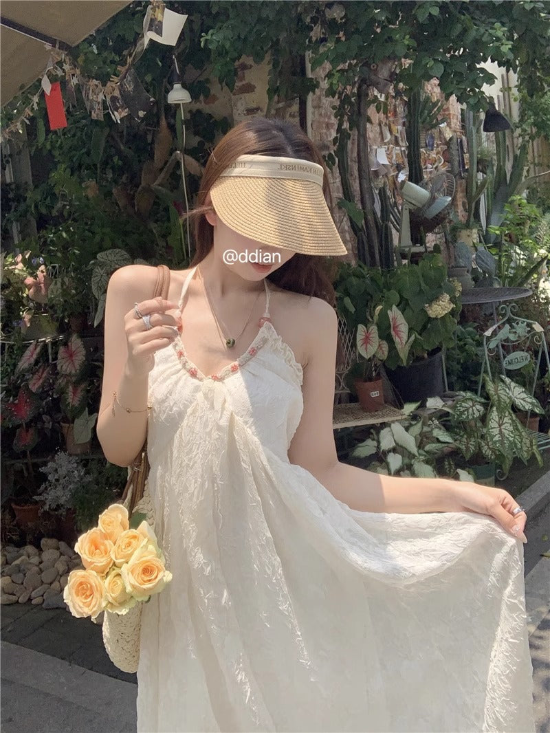 💕法式度假掛脖雪紡連衣長裙