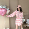 💕秋冬羊毛撞色條紋半身裙套裝