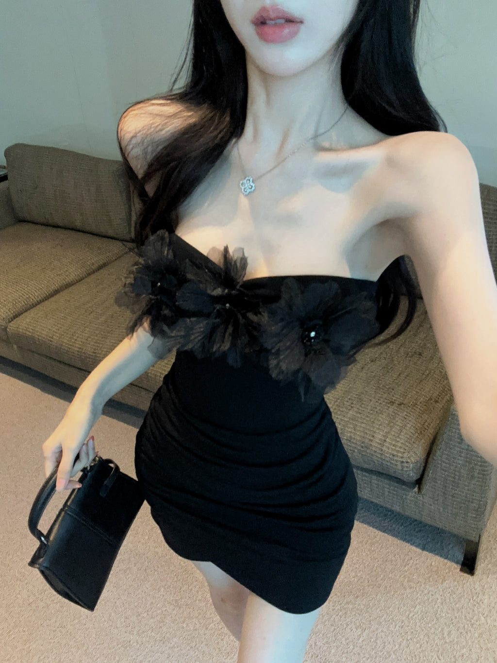 💕簡約氣質包臀抹胸連衣裙