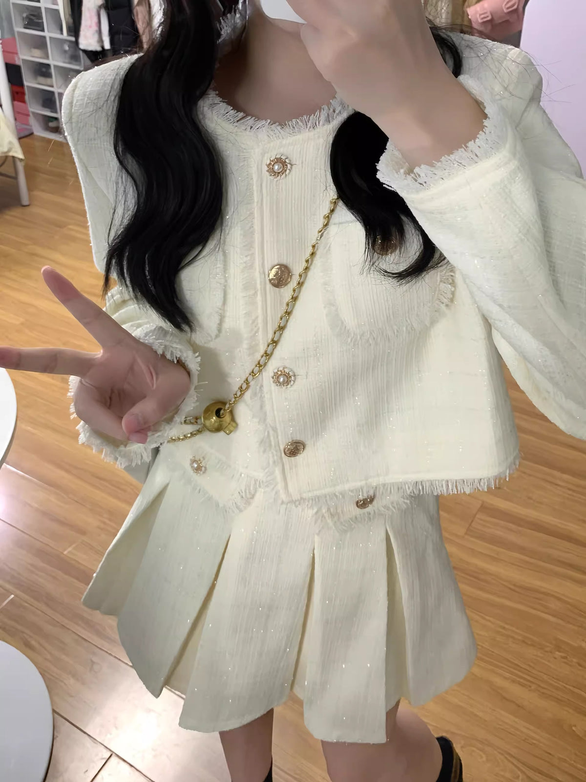 💕獨特絕美初秋韓系短裙兩件套