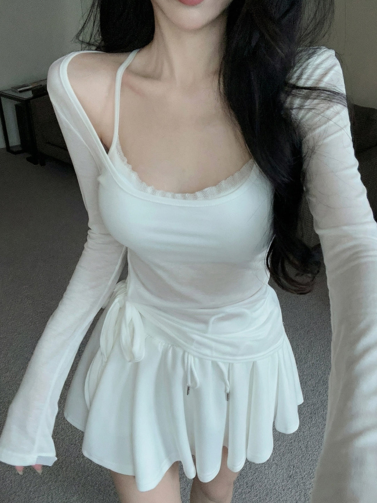 💕海邊度假防曬蕾絲吊帶抽繩三件套