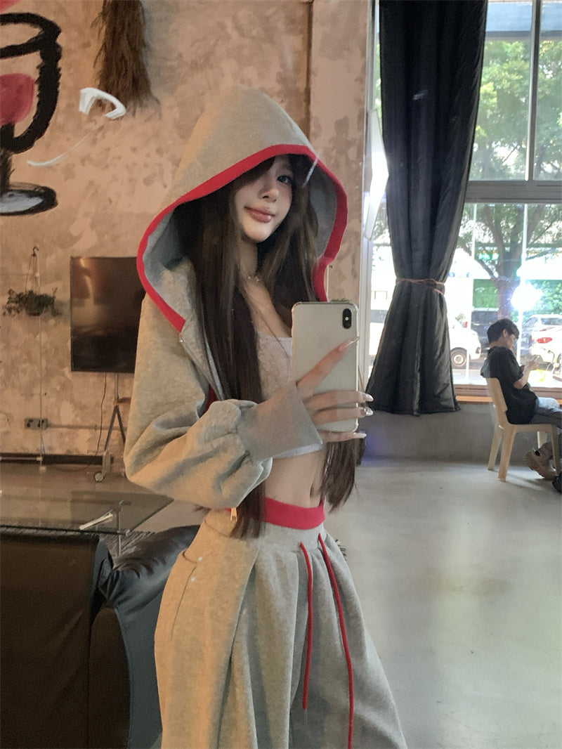 💕韓系個性設計感灰色長袖顯瘦休閒褲套裝