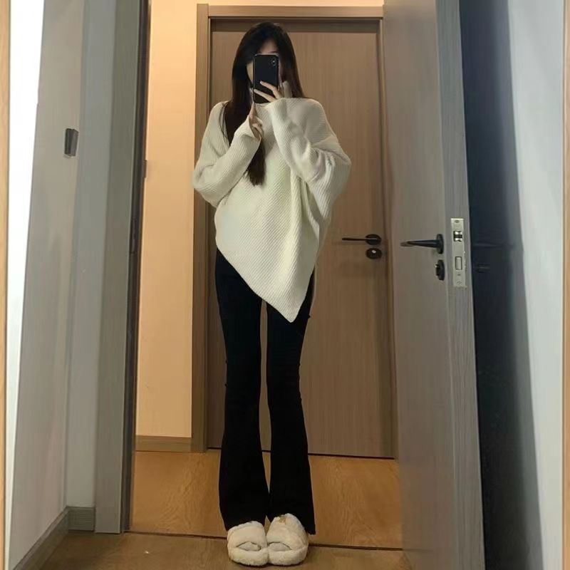 💕溫柔韓系慵懶不規則高領加厚針織毛衣