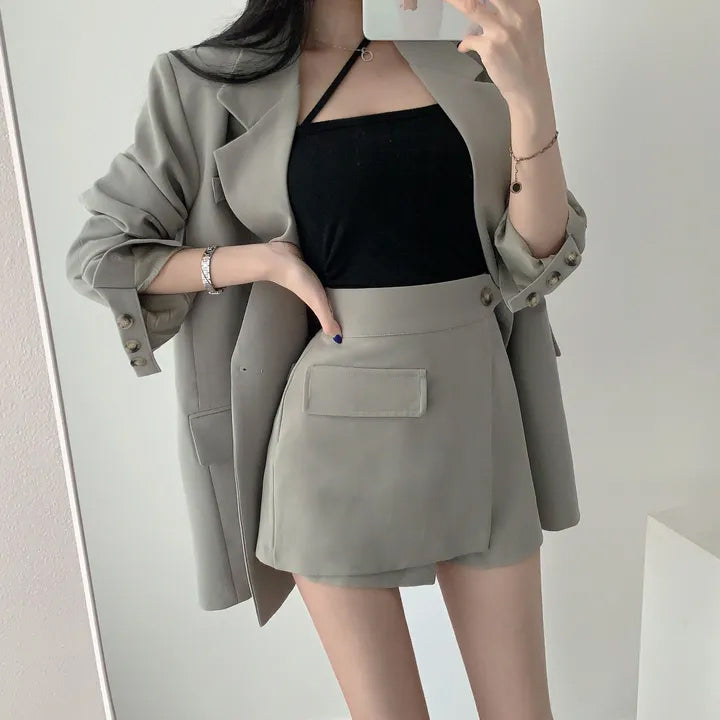 💕春秋韓版西裝短褲裙兩件套