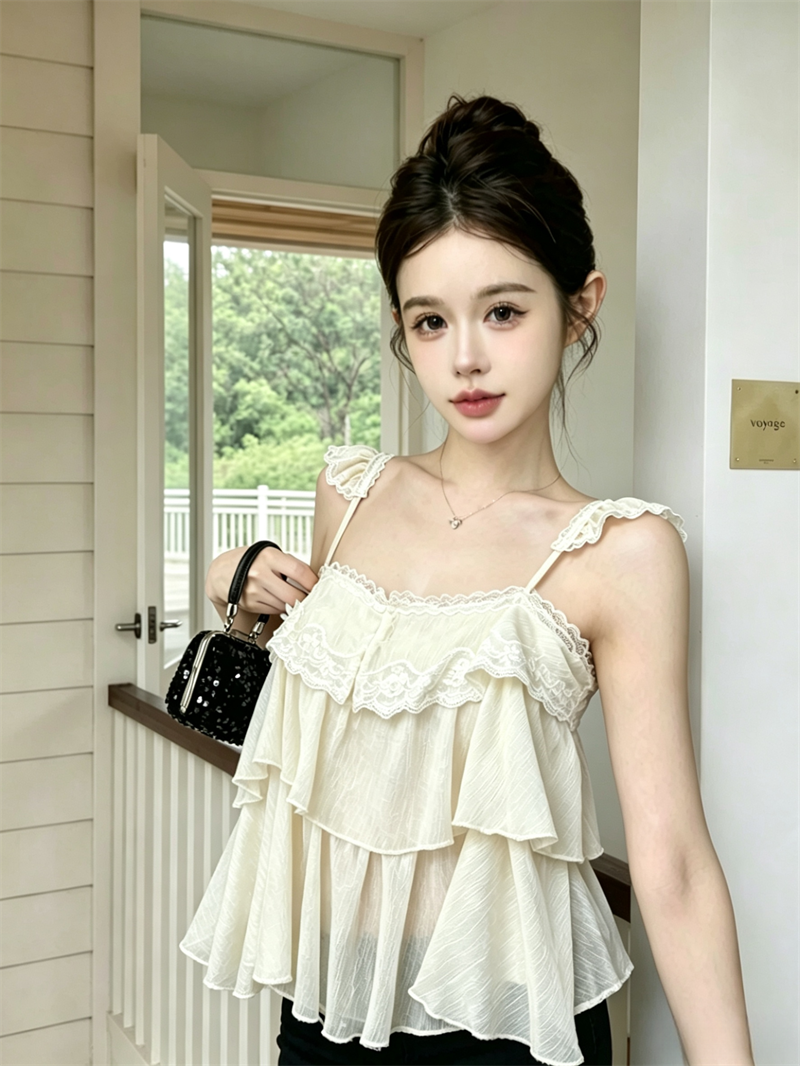 💕法式慵懶蕾絲花邊層層小衫上衣