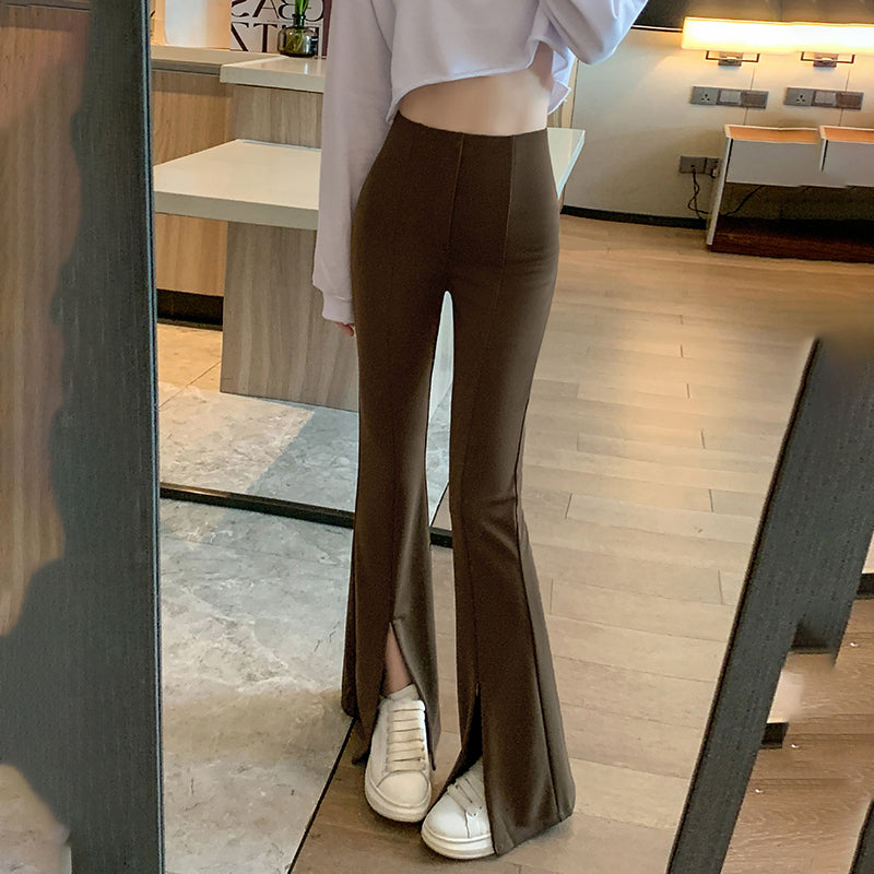 💕百搭通勤簡約開衩微喇叭修身顯瘦長褲(有大尺碼)