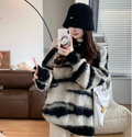 💕韓系ins秋冬撞色條紋慵懶中長毛衣針織衫