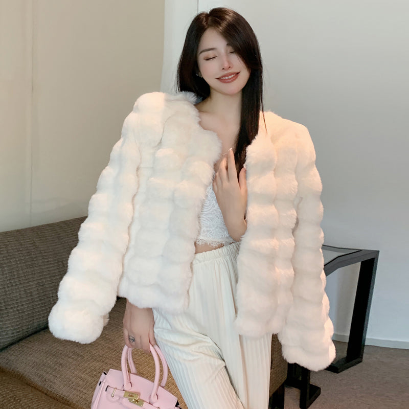 💕冬季高級感氣質保暖短款加厚毛毛外套