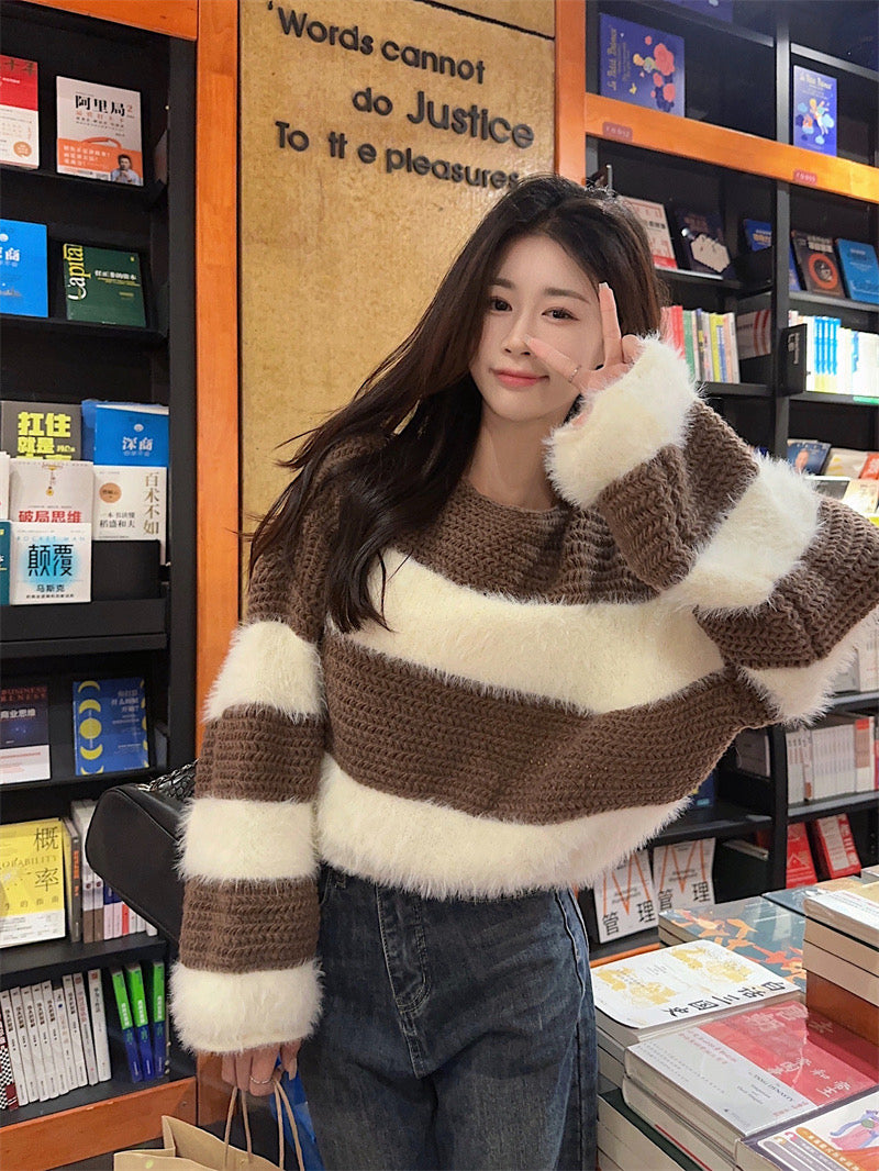 💕韓系秋冬慵懶毛茸茸軟糯針織上衣