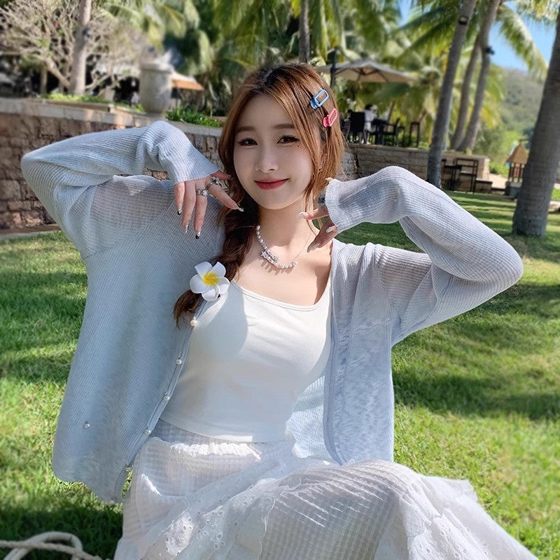 💕夏季必備薄款披肩冰絲薄紗防曬外套