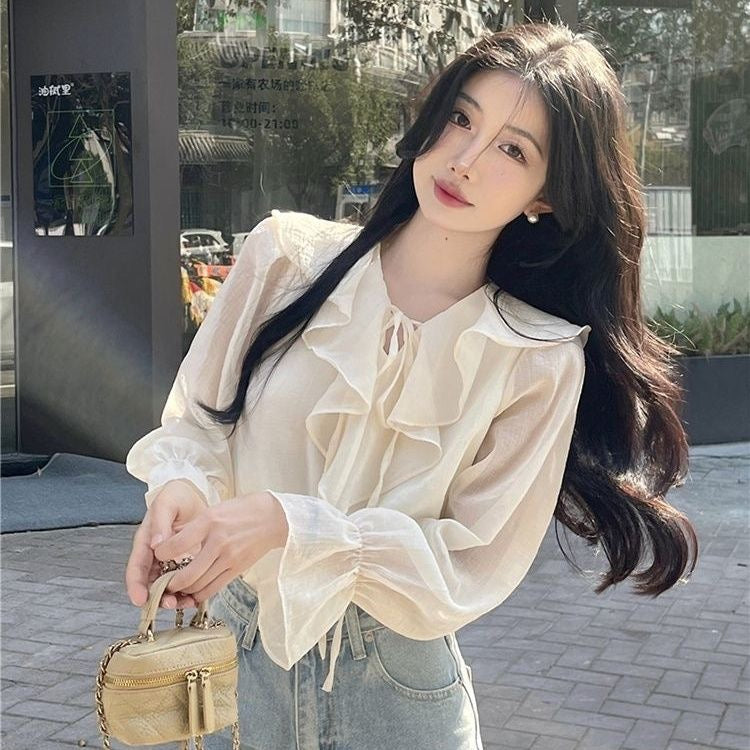 💕春季百搭小個子溫柔甜美長袖襯衫