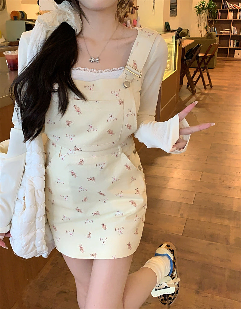 💕chic溫柔可愛韓系碎花吊帶裙套裝