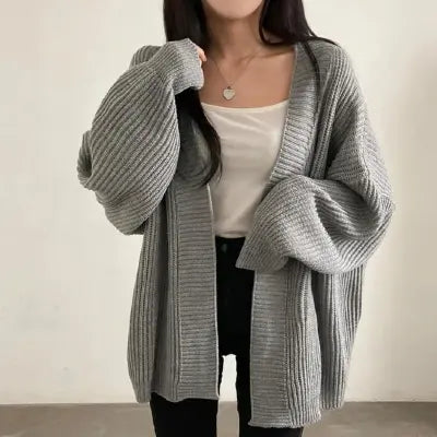 💕韓系chic秋冬簡約純色中長毛衣針織開衫