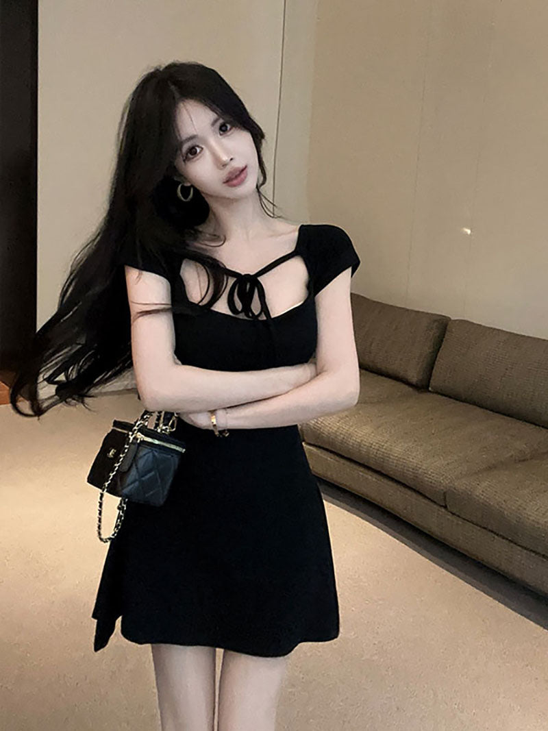💕氛圍感系帶針織純御小黑裙