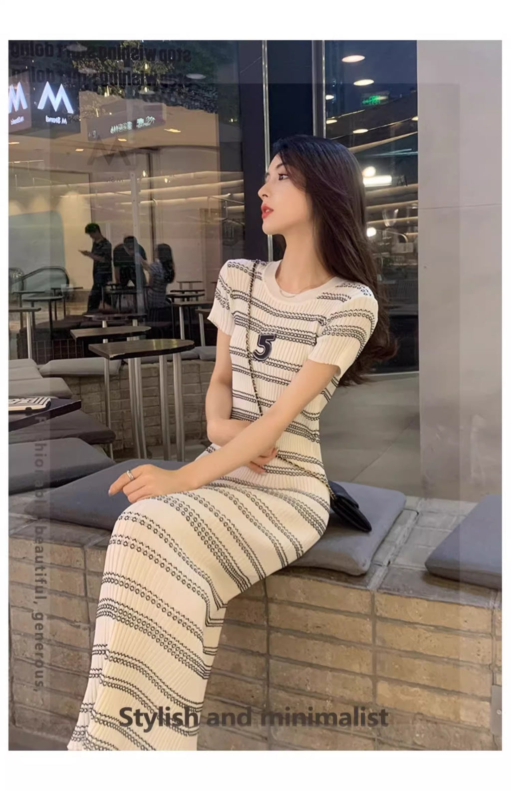 💕韓系氣質名媛條紋連身長裙