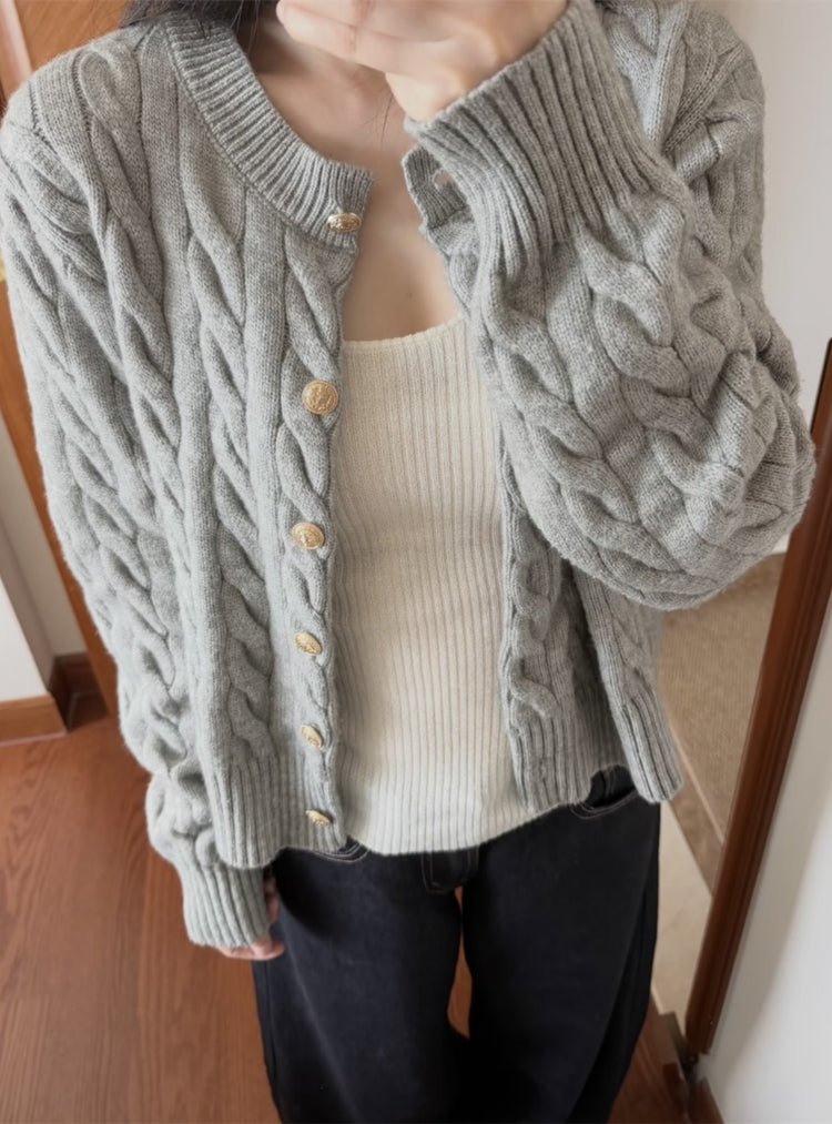 💕韓系高級感軟糯灰色麻花開衫