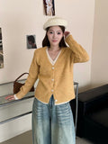 💕韓系簡約日常撞色假兩件針織開衫