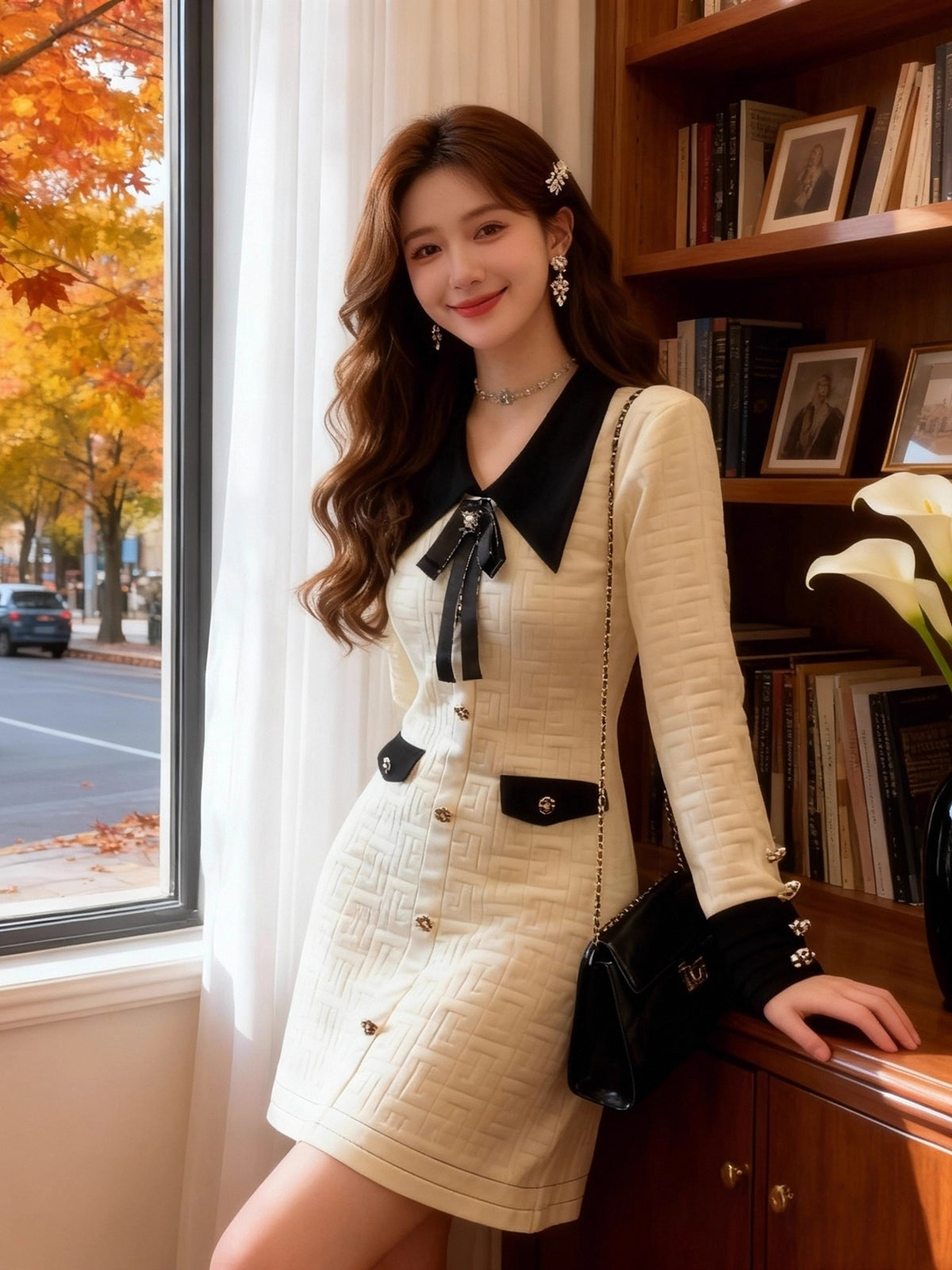 💕氣質輕奢名媛精緻polo翻領針織毛衣連衣裙