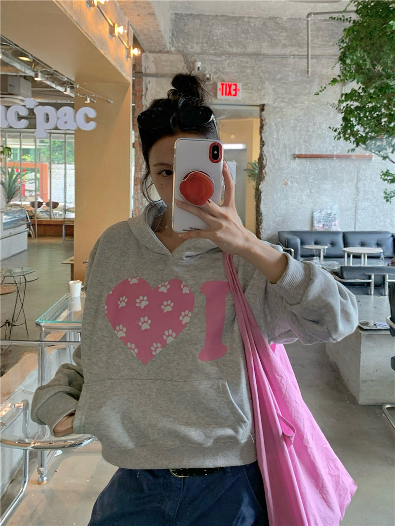 💕韓系愛心印花短款連帽衛衣