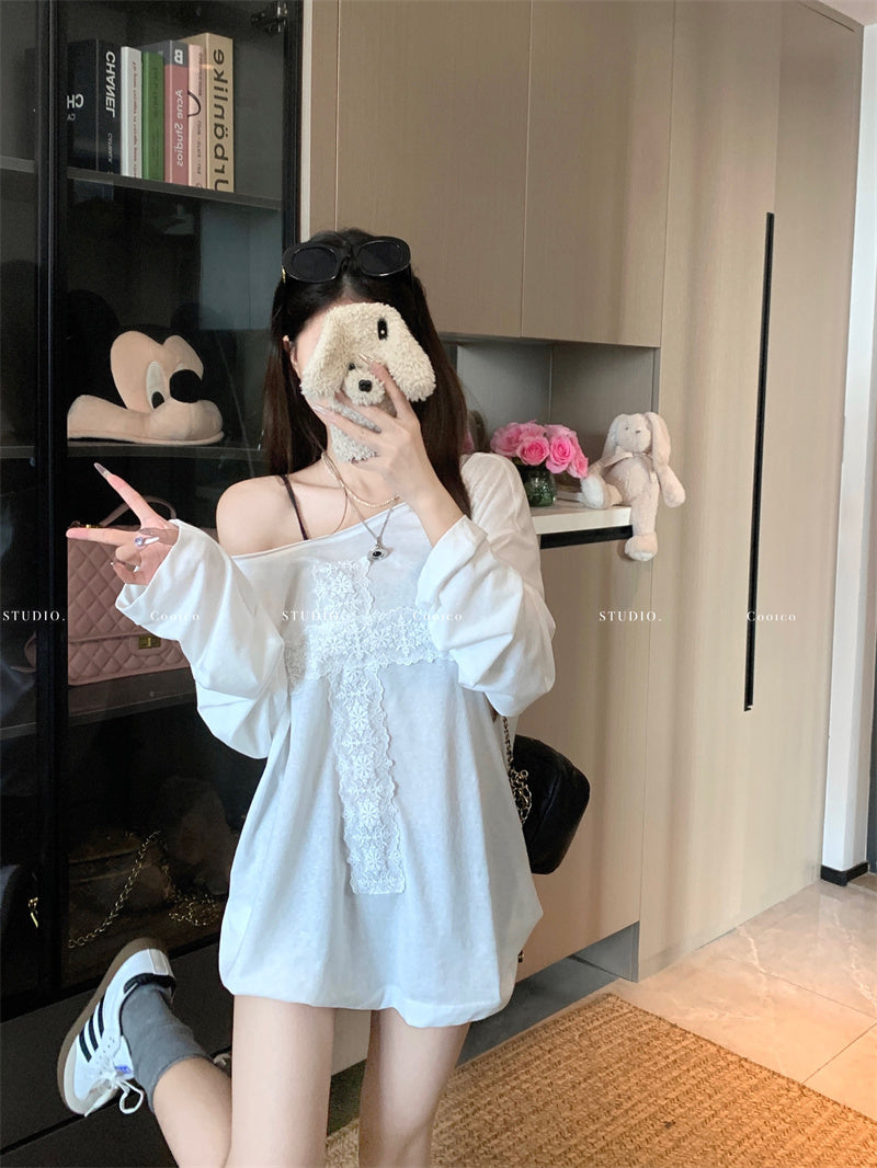💕微透蕾絲寬鬆T袖打底衣