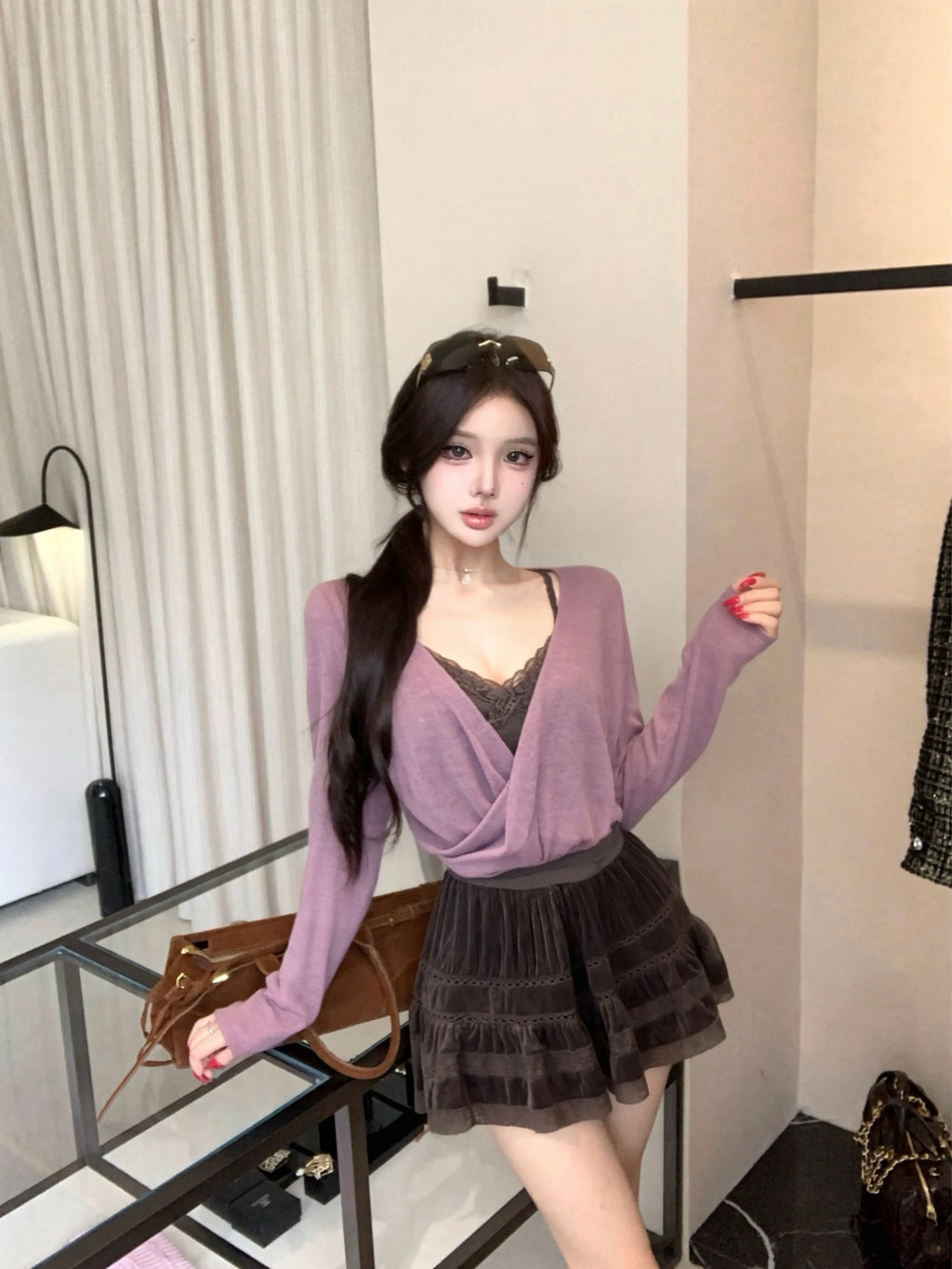 💕甜美純欲交叉設計感開衫內搭吊帶三件套