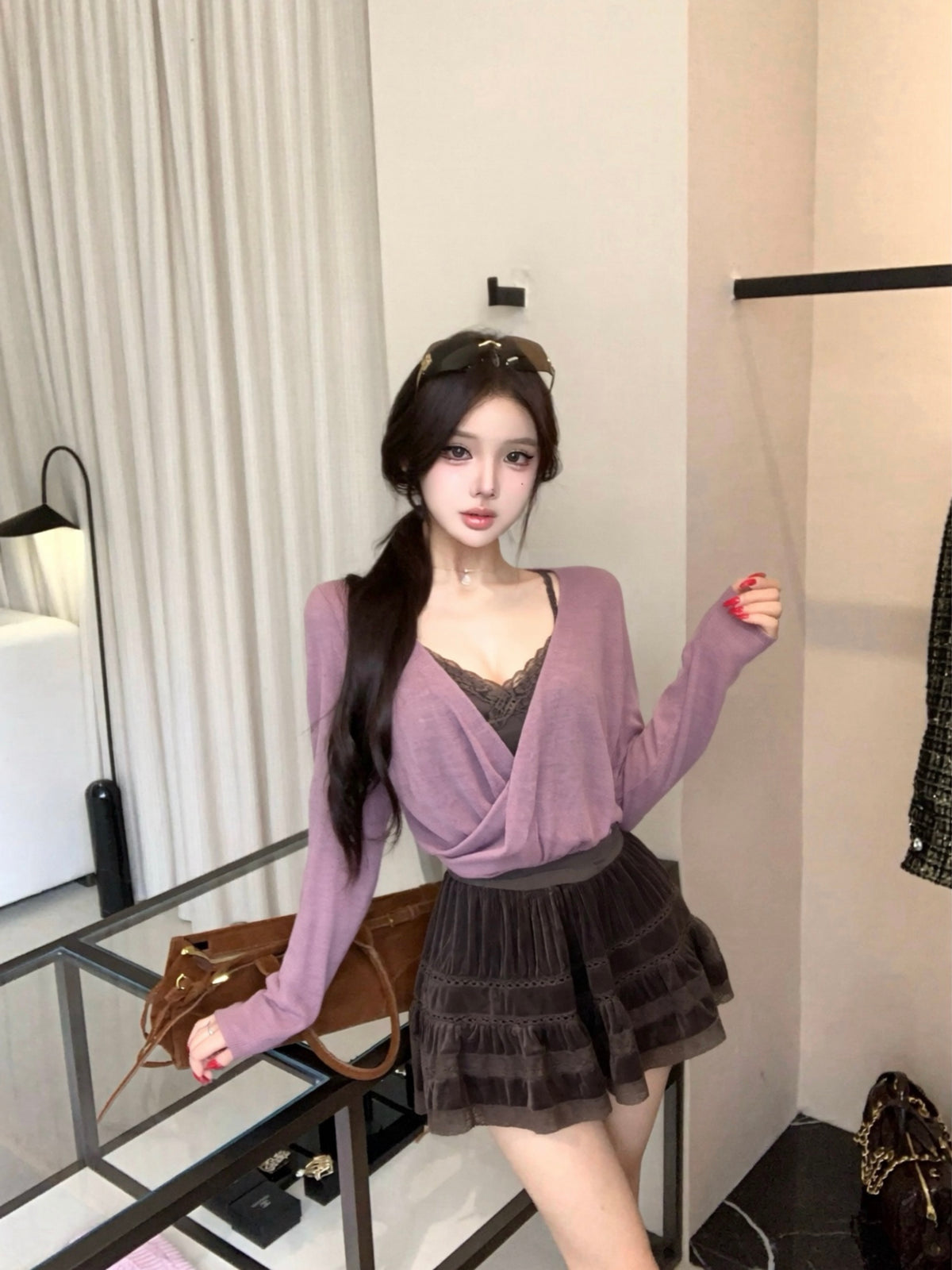 💕甜美純欲交叉設計感開衫內搭吊帶三件套