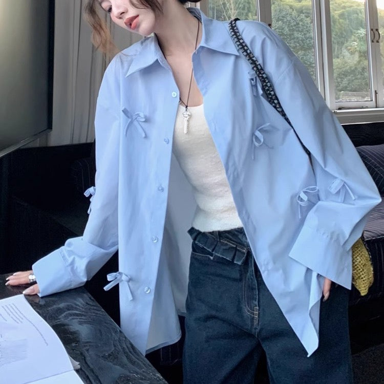 💕chic春秋韓系立體蝴蝶結襯衫