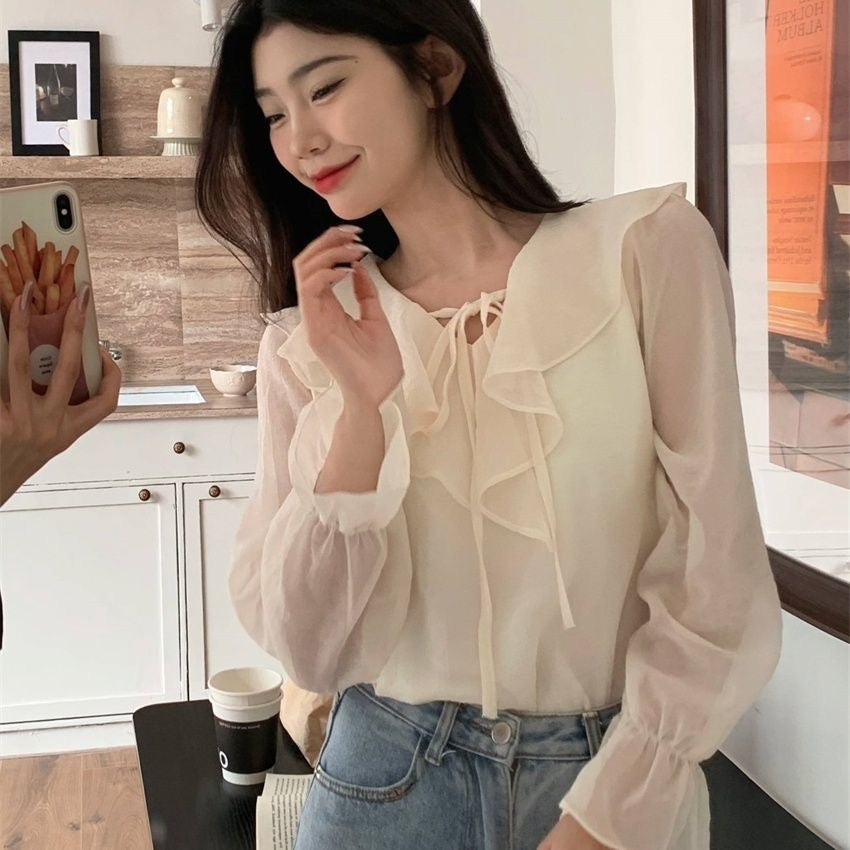 💕春季百搭小個子溫柔甜美長袖襯衫