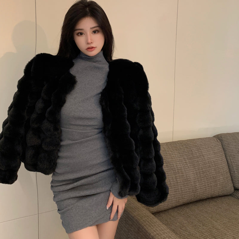 💕冬季高級感氣質保暖短款加厚毛毛外套