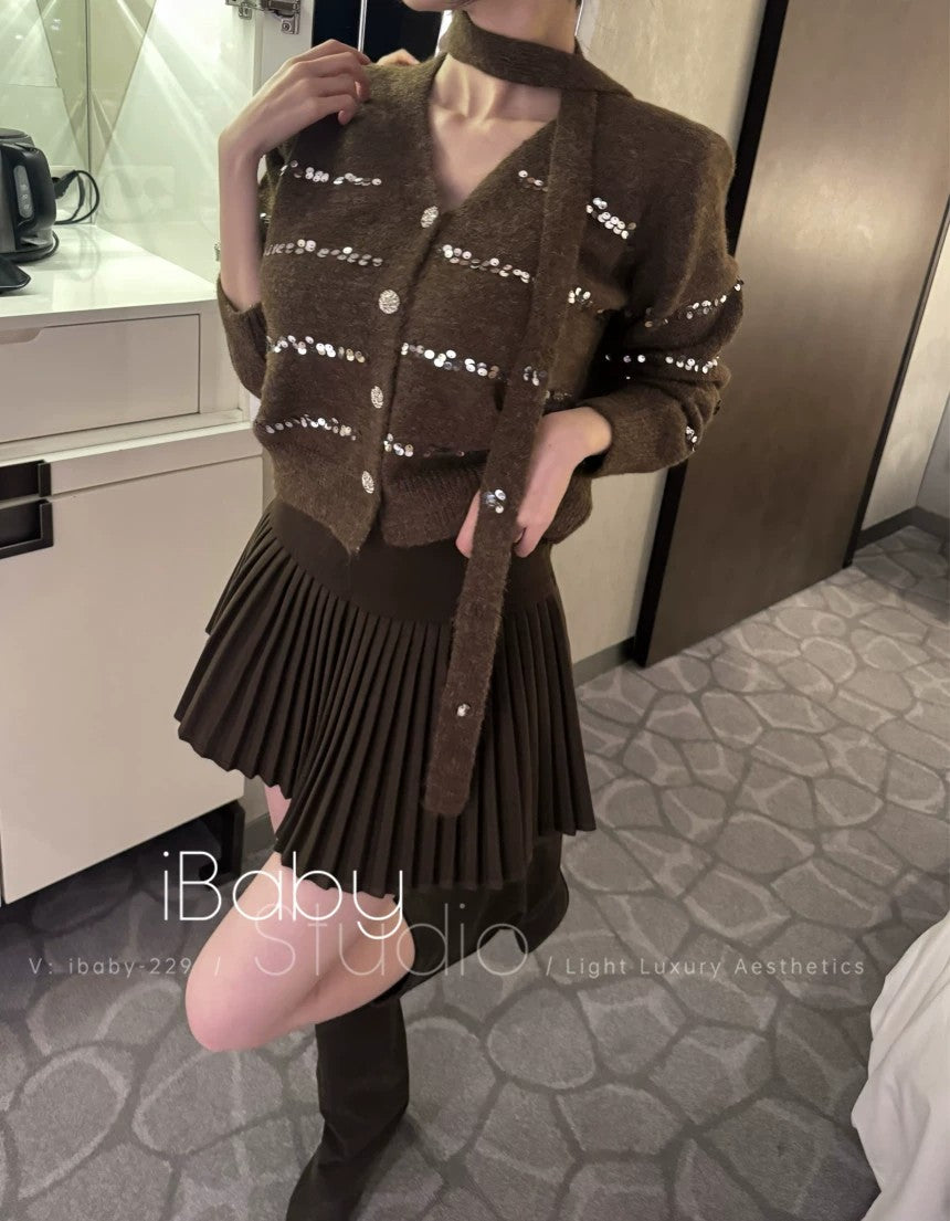 💕休閒通勤百搭杏色V領針織羊毛上衣
